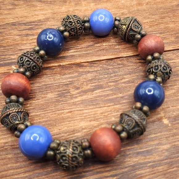 B2512 lapis wheel royalty bracelet orb - Picture 1 of 3